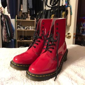 Red Patent Leather Dr Martens Boots w/ 2 Inch Heel